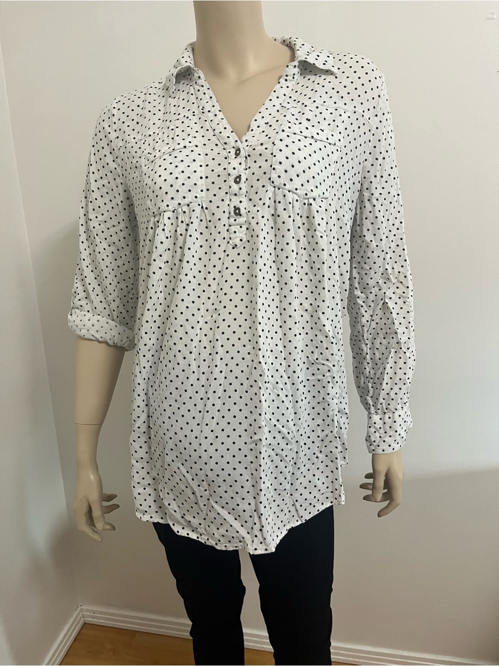 Motherhood White and Black Polka Dot Tunic Blouse